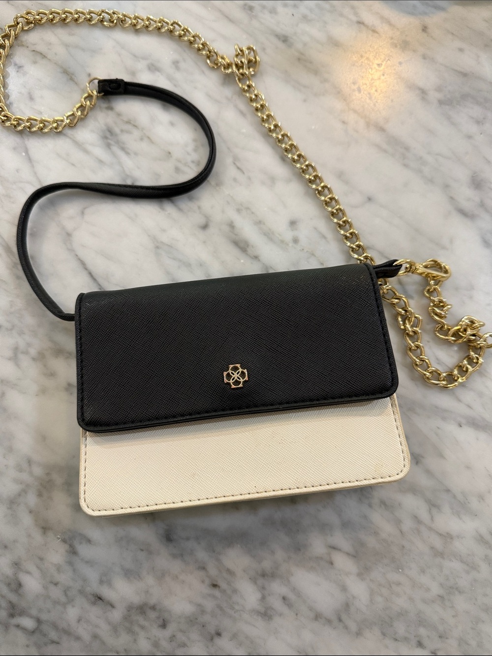 Black and Cream Crossbody Bag with Gold Chain